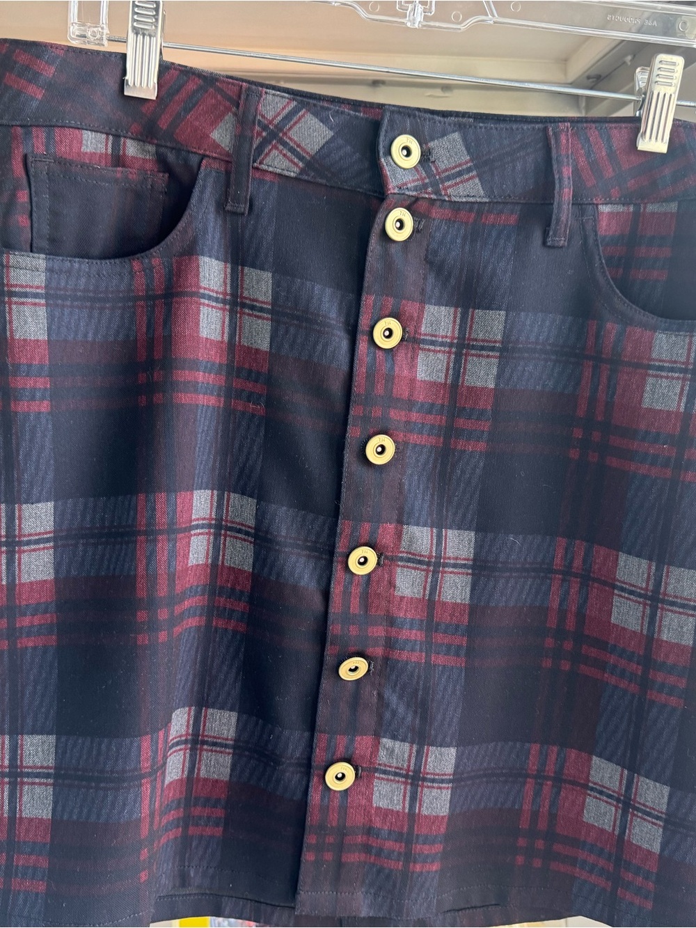 Tommy Hilfiger Navy & Burgundy Plaid Button Detail